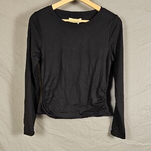 Qinsen Black Long Sleeve Fitted Top
